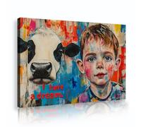 UIRINGART Colorful Cow and Boys Canvas Wall Art Modern Inspirational Pictures Artwork Prints Creative Posters Painting for Living Room Home Decor 75x120cm Innerframe