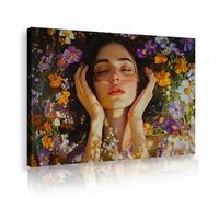 UIRINGART Colorful Flowers Botanical Canvas Wall Art Portrait of a Woman Pictures Artwork Prints Modern Posters Painting for Bedroom Home Decor 65x100cm Innerframe