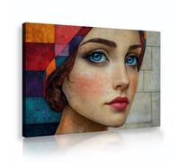 UIRINGART Contemporary Style Abstract Colorful Canvas Wall Art Portrait of a Woman Geometric Pattern Posters Painting Artwork for Bedside Decor 65x100cm Innerframe