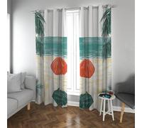 UIRINGART Contemporary Style Blackout Curtains Tropical Ocean Scenery Beach Palm Trees Noise Reduction Window Drapes for Basement Decor 2 Panels B117xH137cm