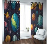 UIRINGART Cosmic Adventure Art Blackout Curtains for Children Room Planets and Stars Pattern Sound Dampening Grommet Window Drapes for Bedroom 2 Panels B132xH160cm