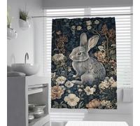 UIRINGART Cute Rabbit Bath Curtain W120xL200cm Dark Forest Roses Botanical Garden Pattern Mold Resistant Quick Dry Washable Bathroom Curtains for Bathtub with Hooks