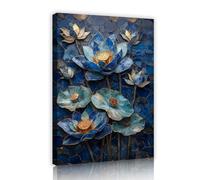 UIRINGART Exquisite Lotus Canvas Wall Art Blue Floral Prints Unique Art Modern Picture Artwork Poster Painting for Living Room Home Decor 65x100cm Innerframe