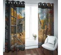 UIRINGART Fall Style Blackout Curtains Cute Deer and Forest Scenery Outside the Window Pattern Energy Saving Divider Drapes for Bedroom 2 Panels B140xH245cm
