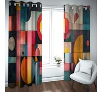 UIRINGART Geometric Abstract Art Blackout Curtains for Studio Grids and Lines Circle Pattern Energy Saving Window Drapes for Urban Apartment 2 Panels B96xH114cm