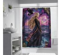 UIRINGART Gothic Witchcraft Shower Curtains W200xL200cm Fantasy Lady Bald Eagle Wolf Star Compass Purple Ocean Sky Machine Washable Fabric Bathroom Shower Curtain