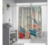 UIRINGART Impressionist Shower Curtains W100xL180cm Childe Hassam Style Allies Day American Flags Street View Oil Painting Mould Proof Resistant Polyester Fabric Washable