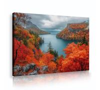 UIRINGART Lake Autumn Panoramic Canvas Wall Art Fall Mountains Forest Pictures Artwork Prints Orange Landscape Posters Painting Mural for Cafe Decor 40x60cm