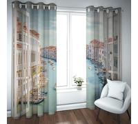 UIRINGART Mediterranean Style Blackout Curtains Water City Landscape Outside the Window Pattern Room Darkening Thermal Insulated Drapes 2 Panels B96xH114cm