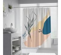 UIRINGART Minimalist Abstract Shower Curtains W120xL200cm Modern Botanical Line Art Beige Blue Gold Brush Strokes Machine washable Polyester Fabric Bathroom Shower Curtain