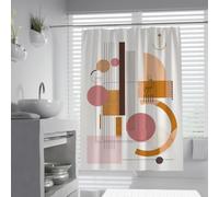 UIRINGART Minimalist Shower Curtains W100xL200cm Abstract Geometric Square Grid Vertical Line Arch Arrow Pink Brown Print Mildew Mould Resistant Fabric Bathroom Curtain