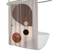 UIRINGART Minimalist Shower Curtains W180xL200cm Abstract Geometric Circle Dot Grid Stripe Curve Brown Pattern Quick Drying Polyester Fabric Bathroom Shower Curtain