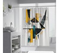 UIRINGART Modern Cubism Shower Curtains W90xL180cm Abstract Avant Garde Geometric Block Line Ink Splatter Painting Quick Drying Washable Fabric for Bathroom Wet Room Tub
