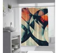 UIRINGART Modern Geometric Bath Drapery W180xL200cm Retro Abstract Circles Art Pattern Fabric Shower Curtains Water Repellent Anti Mould Washable Polyester Restroom Decor with Hooks