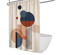 UIRINGART Modern Shower Curtains W180xL200cm Abstract Geometric Semicircle Sphere Vertical Line Stripe Dot Navy Terracotta Art Print Waterproof Bathroom Wet Rooms