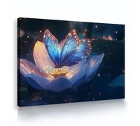UIRINGART Mystical Blue Butterfly Canvas Wall Art Floral Fantasy Scene Pictures Artwork Prints Painting Posters Mural for Home Bedroom Decor 70x110cm Innerframe