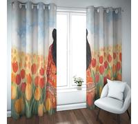 UIRINGART Nature Scenery Blackout Curtains Girl in an Orange Tulip Field Pattern Thermal Insulated Window Drapes for Bedroom Living Room 2 Panels B168xH214cm