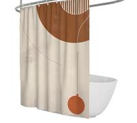UIRINGART Retro Shower Curtains W160xL200cm Abstract Geometric Terracotta Brown Cream Circle Stripe Curve Line Art Print Mildew Mould Resistant Polyester Bathroom Curtain