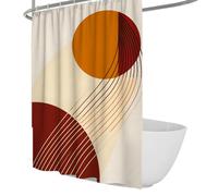 UIRINGART Retro Shower Curtains W180xL200cm Abstract Geometric Sun Circle Arch Curve Stripe Orange Red Pattern Waterproof Washable Fabric Bathroom Decor with Hooks