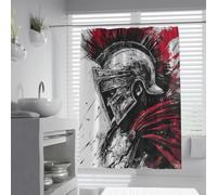UIRINGART Retro Vintage Shower Curtains W150xL180cm Black White Red Greek Warrior Knight Character Waterproof Washable Fabric Bathroom Shower Curtain Liner