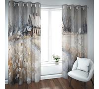 UIRINGART Rustic Country Bedroom Blackout Curtain Watercolor Print of a Country Cottage Pattern Room Darkening Window Drapes for Living Room 2 Panels B140xH210cm