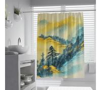 UIRINGART Rustic Pastoral Shower Curtains W180xL200cm Abstract Teal Yellow Pine Tree Forest Mountain Ridge Waterproof Washable Fabric Bathroom Shower Curtain Liner