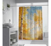 UIRINGART Rustic Shower Curtains W160xL200cm Yellow Birch Tree Autumn Forest Nature Scenery Washable Quick Dry Polyester Fabric Bathroom Shower Curtains With Hooks