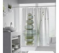 UIRINGART Scandinavian Style Shower Curtain W90xL180cm Grey Stacked Stone and Green Plant Scenery Print Relaxing Nature Scene Waterproof Anti-Mould Quick Dry Bath Decor