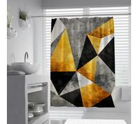 UIRINGART Shower Curtain W180xL220cm Mould Resistant Mildew Proof Geometric Triangle Mosaic Pattern Mustard Yellow Black Grey Abstract Textured Art Polyester Fabric Shower Room Divider with Hooks