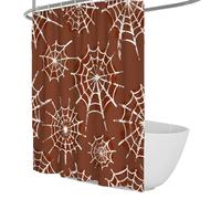 UIRINGART Spider Web Shower Curtain W200xL220cm Gothic Terracotta Brown White Cobweb Halloween Patterns Waterproof Quick Drying Fabric Hotel Bathtub Divider With Hooks