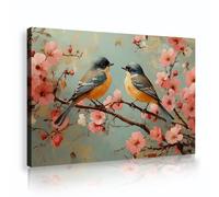 UIRINGART Spring Birds Canvas Wall Art Colorful Flower Branch Painting Oriental Style Pictures Artwork Prints Posters for Conference Room Decor 65x100cm Innerframe