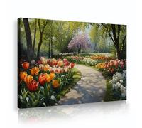 UIRINGART Spring Garden Path Canvas Wall Art Nature Landscape Pictures Artwork Prints Colorful Tulips Floral Scenery Poster Painting for Cafe Decor 50x80cm Innerframe