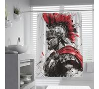 UIRINGART Urban Graffiti Shower Curtains W90xL180cm Black White Red Ancient Soldier Hero Figure Machine Washable Fabric Bathroom Bathtub Curtains Home and Hotel