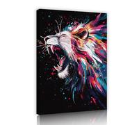 UIRINGART Vivid Colorful Lion Canvas Wall Art Animal Painting Roaring Lion Picture Artwork Prints Majestic Wildlife Poster for Study Room Decor 65x100cm Innerframe