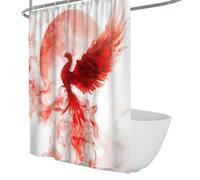 UIRINGART White Bath Curtains W100xL180cm Rising Red Phoenix Sun Clouds Mythical Animal Pattern Home and Hotel Bathroom Decor Easy To Clean Mildew Mould Resistant Polyester Fabric with Hooks