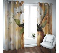 UIRINGART White Orchid Flower Art Pattern Blackout Curtains for Living Room Yellow Grey Abstract Print Grommet Window Drapes for Bedroom 2 Panels B140xH270cm