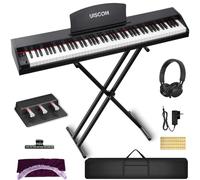 UISCOM 88 Key Digital Piano Keyboard for Beginners - Full Size Semi Weighted Wooden Electric Piano Set with Stand, Triple Pedal, Headphone,Carry Bag - Supports USB-MIDI Connecting (Wood Grain Black)
