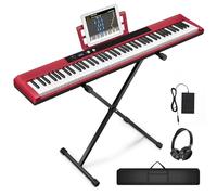 UISCOM 88 Key Semi-weighted Electronic Keyboard Piano,Full Size Digital Piano Portable Keyboard with Stand, Sustain Pedal, Power Supply，MIDI/USB/MP3 Function for Beginners at Home/Stage（Red）
