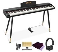 UISCOM Digital Piano Keyboard for Beginners,Full Size 88 Key Semi-Weighted Keyboard Electric Piano with Stand,Power Adapter,Sheet Music Stand,Pedal,Headphone,USB-MIDI Compatibility,Wood Black