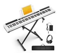 UISCOM Piano Keyboard 88 Keys Semi-weighted Compact Portable Electric Digital Piano Set for Beginners with Stand, Carrying Case,Sustain Pedal,Headphones (White Piano Keyboard)