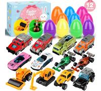 Uiseba Easter Gifts for Kids 12 Pcs Pre Filled Easter Eggs With Hybrid Alloy Car Easter Eggs For Kids 3.34 Inches Kids Easter Toy For Easter Basket Easter Gifts for Themed Party for Easter Egg Hunt