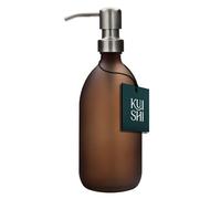 uishi Brown Matte Amber 500ml Glass Soap Dispenser with Silver Stainless-Steel Pump, Eco-friendly Recycled Glass Dispenser, Elegant Bathroom and Kitchen Counter Decoration Tool