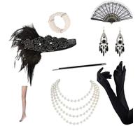 [Uitndvyte] 1920s Gatsby Accessories Set for Women Goose 20s Accessories Flapper Costume with Headband 20s Necklace Gloves Earrings Great Gatsby Clothing