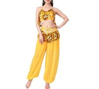 [Uitndvyte] 2Pcs Belly Dance Costumes Set for Women Belly Dance Bra Tops and Sequins Haroun Trousers Bellys Dancer Outfits Gift Belly Dance Costumes