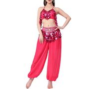 [Uitndvyte] 2Pcs Belly Dance Costumes Set for Women Belly Dance Bra Tops and Sequins Haroun Trousers Bellys Dancer Outfits Gift Belly Dance Costumes