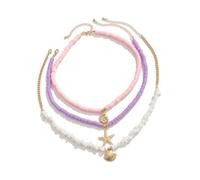 [Uitndvyte] Elegant Beach Jewelry Set Sea Necklace Neck Chain Unique Shell Casual Gathering Beaded Design Beach Necklace, フリーサイズ, As described, No Gemstones