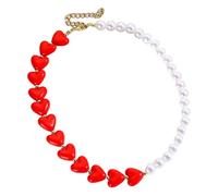 [Uitndvyte] Heart Design Resin Bead Necklace Featuring Imitation Pearls Suitable for Women's Daily Outfit