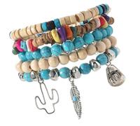 Uitndvyte Natural Coconut Shell Bead with Turquoise Accent for Women Styles Jewelry Wrist Accessories Natural Coconut Shell Hand Chain
