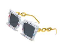 Uitndvyte Oversized Shades for Birthday Girl Vintage Lens Hip Hop Lightweight Frame Pearls Colored Lens Stylish Beach Vacation
