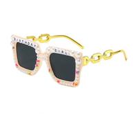 Uitndvyte Oversized Shades for Birthday Girl Vintage Lens Hip Hop Lightweight Frame Pearls Colored Lens Stylish Beach Vacation